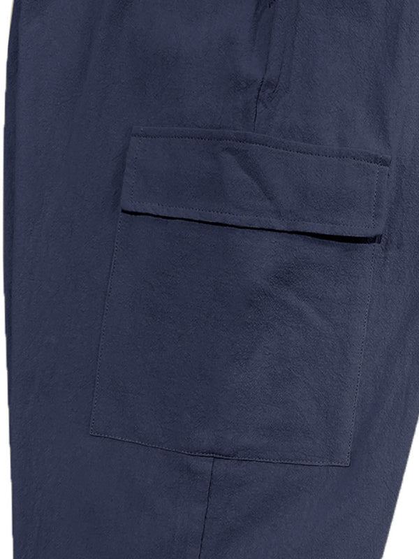 Men's linen casual outdoor sports pants with cuffs and multi-pocket work pants