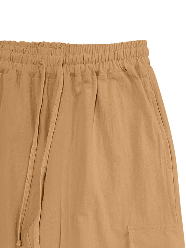 Men's linen casual outdoor sports pants with cuffs and multi-pocket work pants